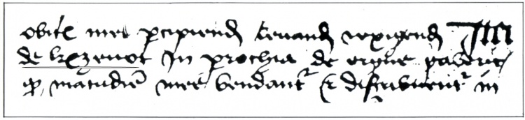 1439 - "BM de Kerzevot in parochia de ergue gaberic". Extrait du testament de Johannes Monachus. Archives départementales du Finistère G. 92